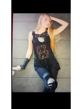 Black Real Leather Eyelet Lace  asymmetrical Tank Top.Avangard Design100%Italian